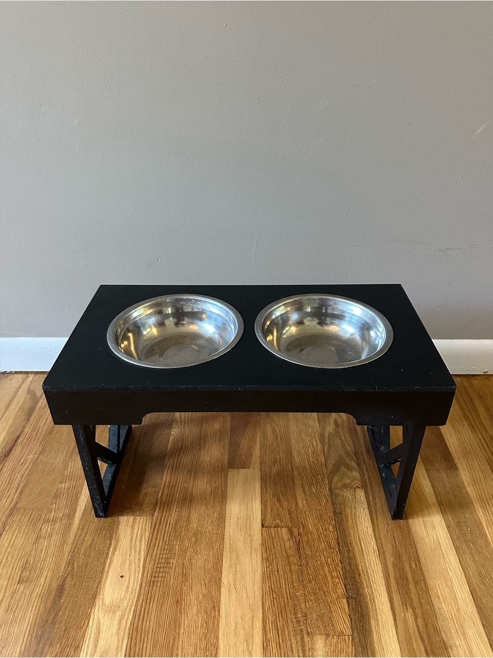 Brookstone Black Elevated Pet Feeder with Stainless Bowls